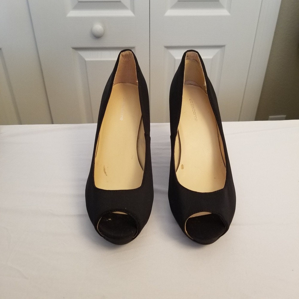 Liz Claiborne Black Peep Toe Platform Pumps Heels Womens Size 7.5 M